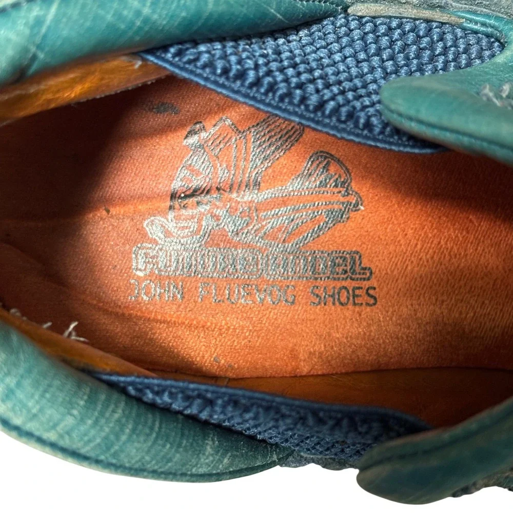 John Fluevog Future Angel Slip-on Wingtip Brogue Shoes Sz 7 Teal Leather